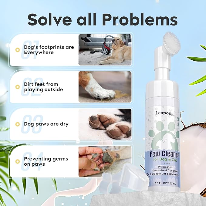 Paw Cleaner for Dogs and Cats, No-Rinse Foaming Cleanser, Unscented, and PH Balanced Paw Wash Magic Foam for Dogs Large Medium Small XL Breed