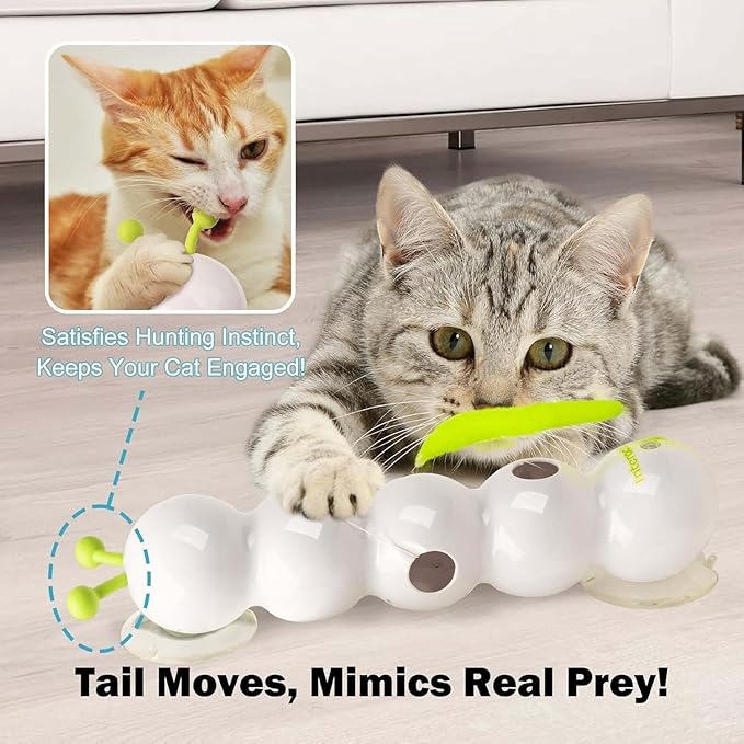 Whirlie Cat Toy – Smart Motion Interactive Cat Toy with Worm Design for Indoor Cats Automatic Cat Toys Tail for Hunting, Jumping, and Interactive Play Mount on Wall, Window