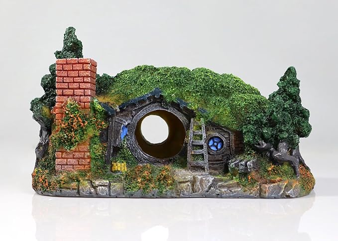 Hobbit Fish Tank Decorations Reptile House Hidden Hole Landscaping for Aquarium and Reptiles Decorations Mini Garden Decorating Two Sizes (S)