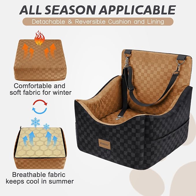 JOEJOY Elevated Dog Car Seat for Small/Medium Dogs up to 35 lbs, Memory Foam Pet Booster Seat with Detachable Washable Cover, Portable Travel-Safe Bed for Cars with Safety Belts and Storage Pockets