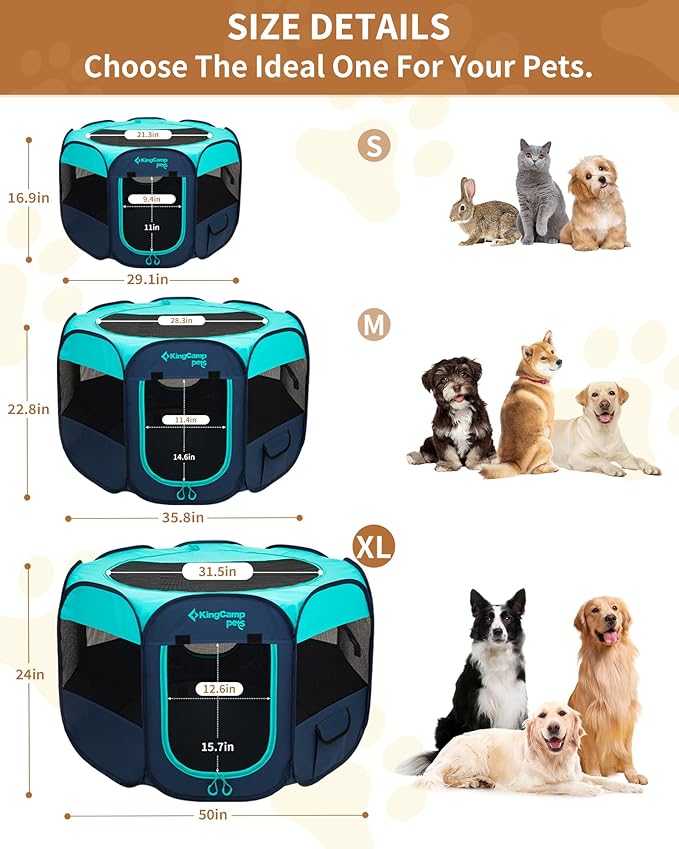 KingCamp Dog Playpen, Portable Foldable Cat Kitten Puppy Tent Crates 29"/36"/50" Pop Up Pet Playpen with Zippered Bottom & Cover for Indoor Outdoor Use (X-Large, Green)
