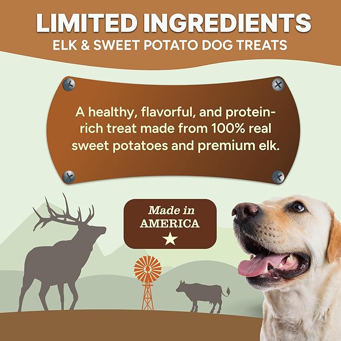 Gaines Family Farmstead Elk & Sweet Potato Dog Treats – 6 oz Natural, High-Protein, Grain-Free, Limited Ingredient Soft Chews for Gut Health and Sensitive Stomachs, Made in USA