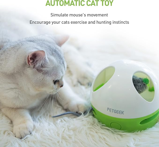 PETGEEK Hidey Mouse Electronic Interactive Cat Toy, Hide Mouse Cat Toy with Squeaky Mouse, Automatic Cat Toys with Catnip Filled Hidey Mouse, Cat Toys Interactive for Indoor Cats Play (Green)