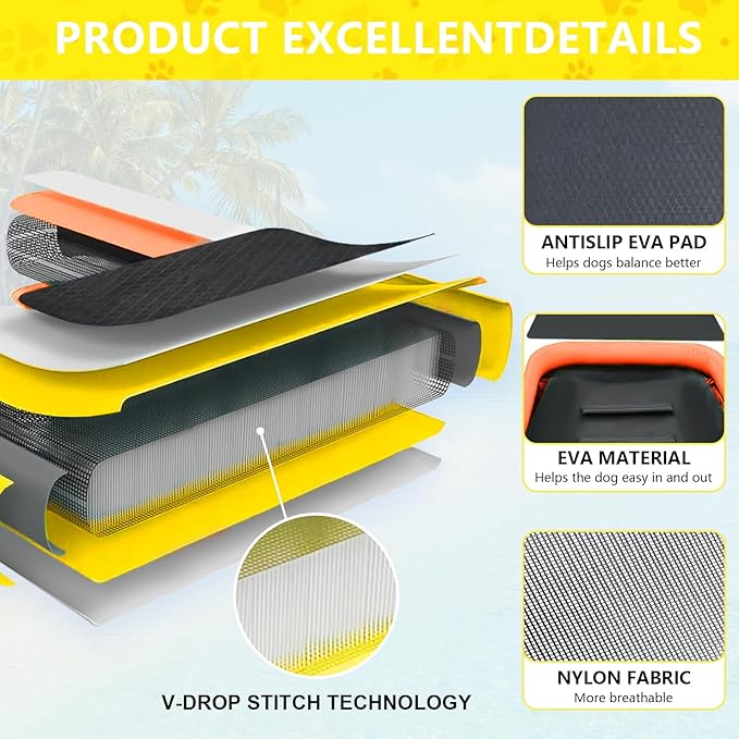 Inflatable Dog Water Ramp, Non-Slip Floating Dock Ladder for Pools, Boats & Lakes, Pool Ramp for Dogs Up to 200 Pounds, Orange Yellow