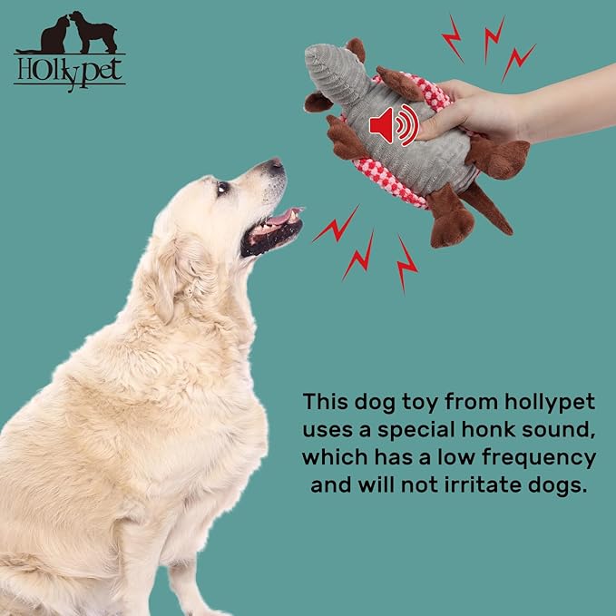 Hollypet Plush Dog Squeaky Toy Stuffed Armadillo Animal Pet Puppy Chew Toys with Clean Teeth for Small Medium Large All Breed Sizes Dogs, Light Pink and Bright Pink,8 in