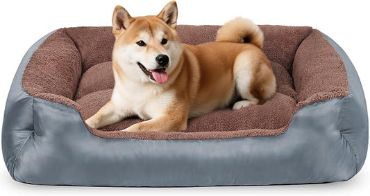 Large Dog Bed, Rectangle Calming Dog Bed for Large Dogs, Comfort and Softness Pet Sofa Bed with Nonskid Bottom, Machine Washable, Grey