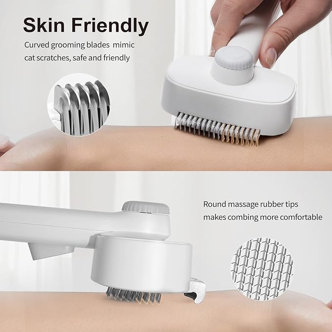 2-in-1 Deshedding Brush & Dematting Comb for Cats, Cat Brush for Long Haired Cats, Effectively Removes Matted Fur & Tangles, White