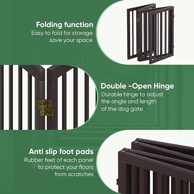 Freestanding Foldable Dog Gate - Indoor Pet Gate with Metal Support Feet, Room Divider 3 Panels (Brown)