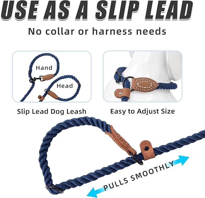 Mile High Life Hands Free Dog Leash, Crossbody Waist Leash with Genuine Leather Connection, Multifunctional Adjustable Slip Lead for Dog Walking Running (Navy Blue, MF)