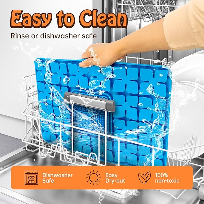 Lick Snuffle Mat for Dogs & Cats with Suction Cups, 2 in 1 Silicone Pet Food Mats Interactive Slow Feeder Licking Toy for Anxiety Relief, Upgraded Lick Mats for All Breeds (Blue, 16.7in x 11.4in)