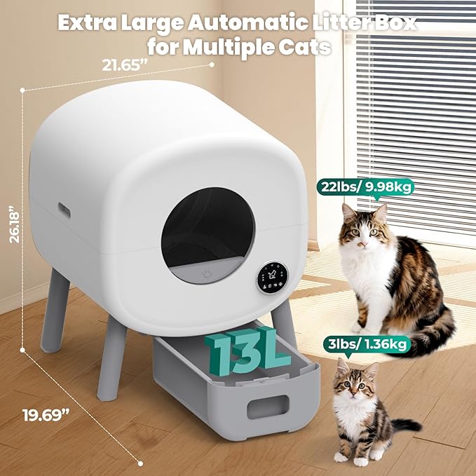 Self Cleaning Litter Box: Automatic Cat Box with App Control, Odor-Free Smart Cleaning System for Multiple Cats, Large Self-Cleaning Solution