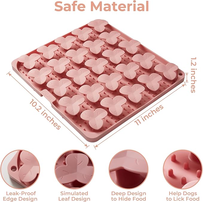 Snuffle Mat for Dogs, Lick Mat for Dogs to Slow Down Eating, Dog Puzzle Toys for Large and Medium Breed Dogs, Silicone Dog Bowls for Dry, Wet, Raw Food, Pink