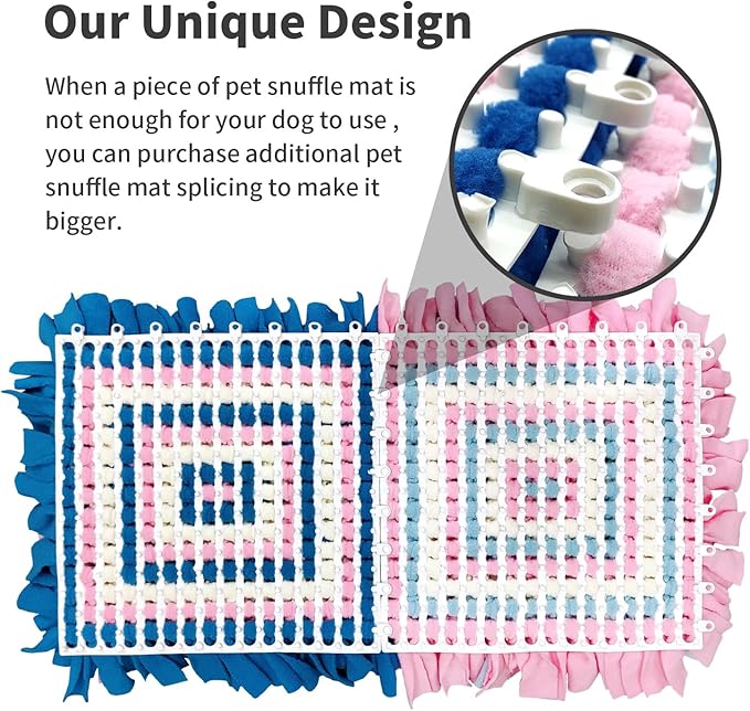 Pet Snuffle Mat for Dogs, Dog Feeding Mat, Nosework Training Mats for Foraging Instinct Interactive Puzzle Toys (Blue&Pink&White)