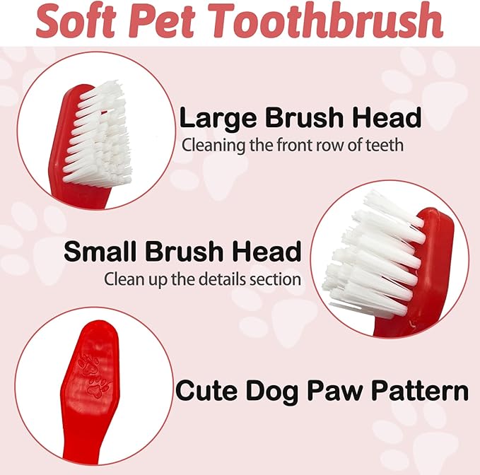 100Pcs Dog Toothbrush Dual Headed Puppy Tooth Brushing Kit Long Handle Soft Grooming Pet Dental Brushes Convenient Double Sided for Pets Cat Puppy Teeth Brush Cleaning Oral Care Supplies -Red
