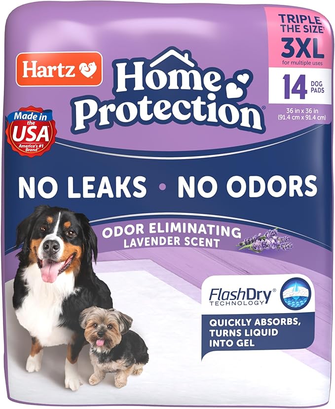 Hartz Home Protection Lavender Scented USA Made Dog Pads, 3XL 14 Count, Super Absorbent & Won't Leak, Odor Eliminating