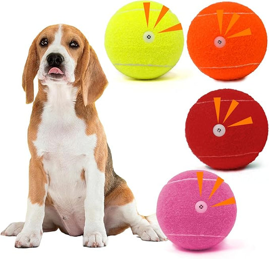 Tennis Ball Dog Toys 4 Pack - 4-Inch Durable and Safe Dog Ball, Sound Output from The Large Tennis Balls for Dogs with Mesh Bag, Perfect for Indoor and Outdoor Play