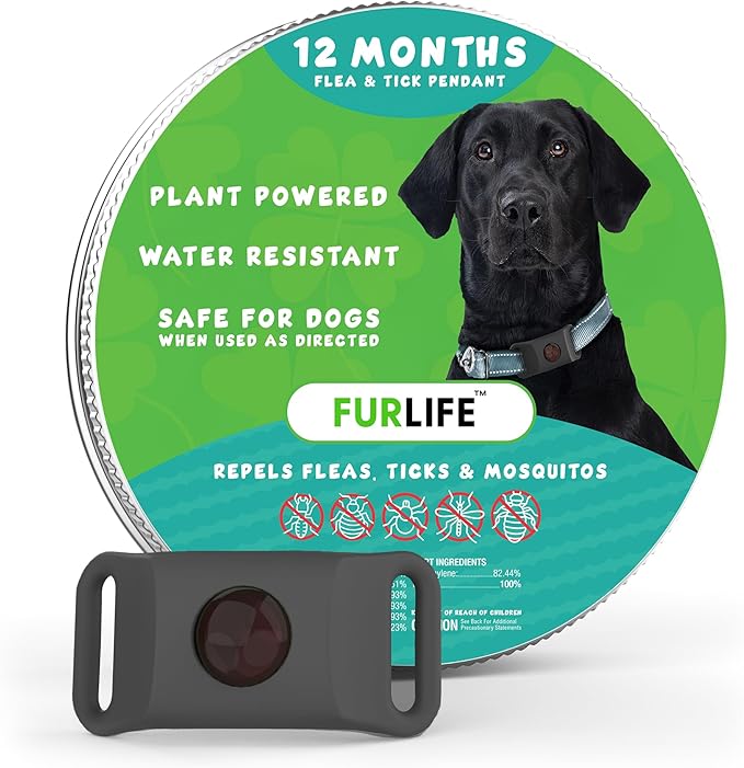 FurLife Grey Dog Tag, Flea and Tick Prevention for Dogs - Waterproof Pendant for Collar, Safe for All Breeds