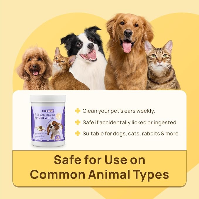 HICC PET Dog Ear Wipes Finger 100 Count Dog Ear Cleaner Wipes for Dogs & Cats, Dog Ear Infection Treatment to Relieve Ear Itching & Inflammation, Remove Ear Wax, Dirt, Smelly - Fresh Coconut Scent