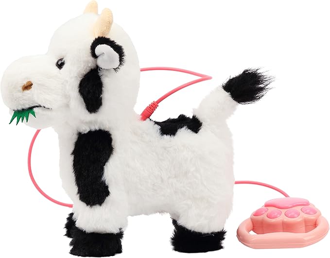 Hopearl Walking Cow Interactive Electronic Pet Singing Toy Remote Control Leash Animated Musical Nodding Moo Wagging Tail Touch Recognition Gifts for Toddlers Birthday, 9''