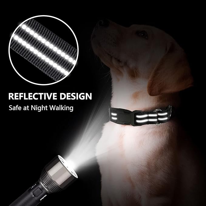Hikiko Martingale Collar for Dogs Reflective Nylon Dog Collar with Quick Release Buckle Adjustable Training No Slip Dog Collar (Large, Black)