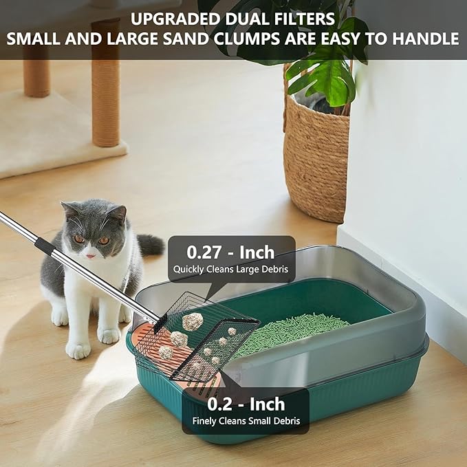 10 Inch Chicken Poop Scooper, Large Metal Chicken Coop Scoop, Chicken Litter Sifting Shovel, Chicken Coop Rake with Retractable Stainless Steel Handle, Chicken Coop Cleaning Tools Accessories