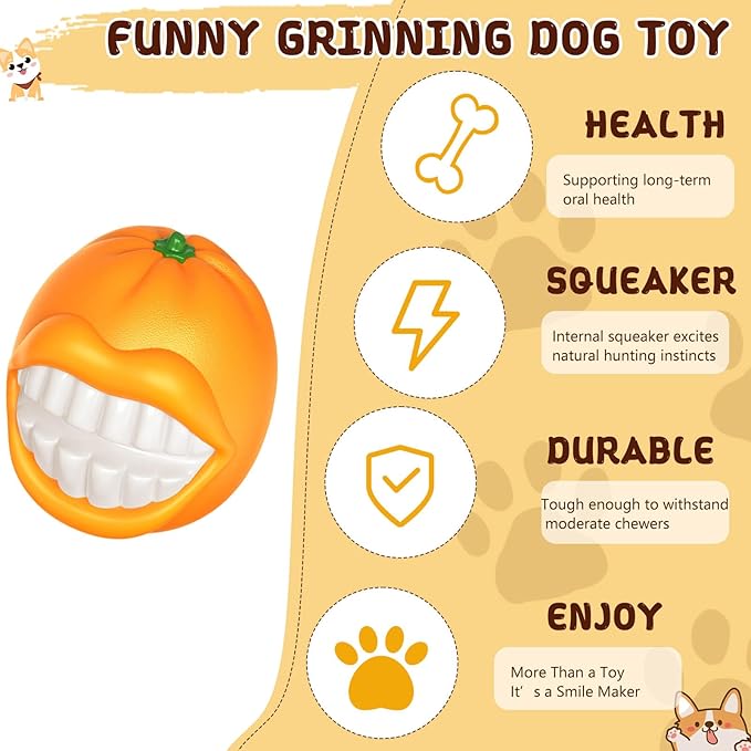 Indestructible Dog Squeaky Ball - Tough Chew Toy for Aggressive Chewers, Medium/Large Dogs - Durable Fetch Toy for Indoor, Outdoor & Water Play - Orange