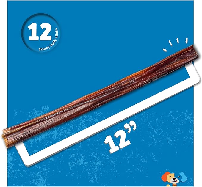 Jack&Pup 12 Inch Skinny Bully Sticks for Small Dogs | Thin Odor Free Bully Sticks Sheaths | All Natural, 100% Beef Pizzle Sticks for Seniors and Puppies (Skinny, 12 Pack)