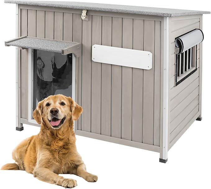 Large Outdoor Dog House Waterproof for Small to Large Dogs with Anti-Chewing Iron Frame, Raised Feet, Weatherproof Doghouse Kennel Shelter with Removable Floors(43" L*29.5" W*33.5" H)