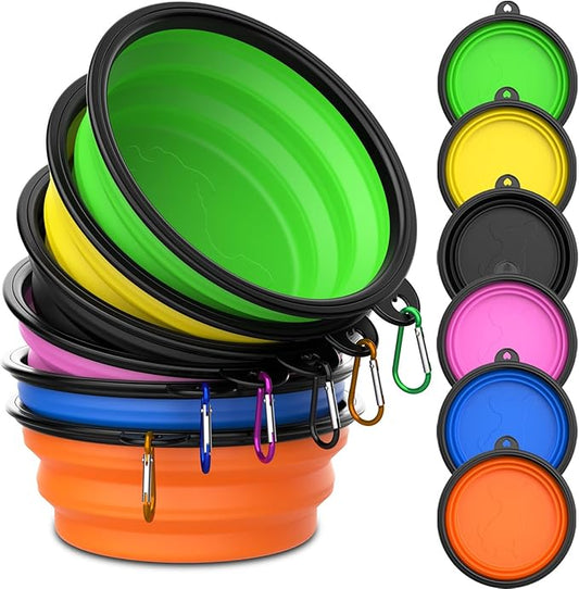 6 Pack Collapsible Dog Bowl Travel Portable Pet Bowls [12oz],Expandable Foldable Food Water Feeding Dishes for Traveling Hiking Walking,with Carabiners