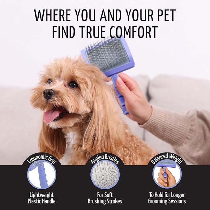 Tauro Pro Line Plastic Long & Short Hair Slicker Dog Brush for Deshedding & Detangling - Purple Slicker Brush for Dog & Cat Grooming - 0.98″ Pins, Flexible Cushion & Non-Slip Grip