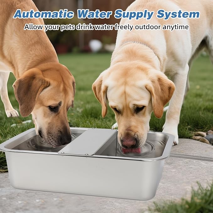 YUEPET 5 Gallon Auto Dog Water Bowl Dispenser Outside Automatic Water Dispenser for Large Dogs Stainless Steel Auto-Fill Dog Waterer Feeder with Float Valve for Pets Indoor Outdoor Use