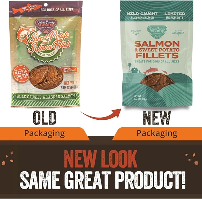 Gaines Family Farmstead Salmon & Sweet Potato Fillets for Dogs - 40 oz Pouch, All-Natural Dog Treats – Wild Caught Alaskan Salmon, Soft Chew, Limited Ingredients, Made in USA