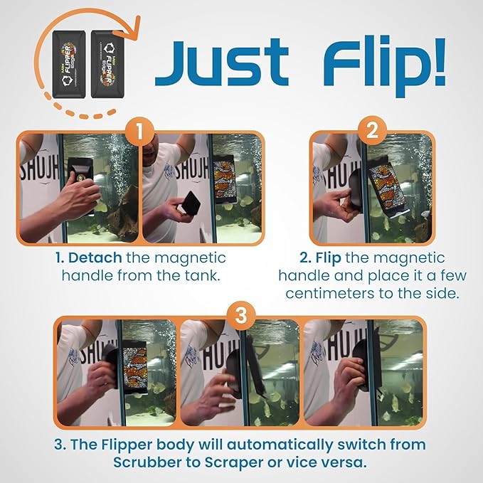 FL!PPER Flipper Edge Max Clownfish Limited Edition Floating Magnetic Aquarium Cleaner 2-in-1 Dual Blade Scrubber & Scraper Fish Tank Cleaner Tools for Efficient Cleaning & Acrylic Surface Maintenance