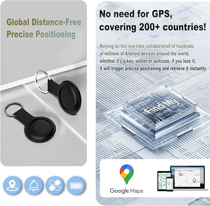 JieWeiXun Compatible Android Ultra-Thin Find My Device Tracker – IP66 Waterproof, 1-Year Battery, Global GPS Locator for Keys/Wallet/Luggage via Google Find My Network (BLK, 1 PCS)