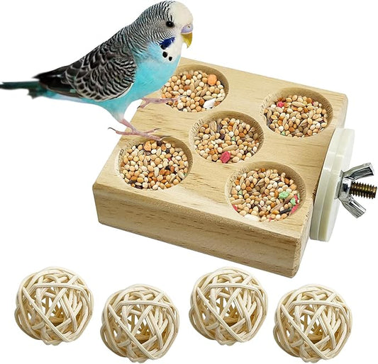 Hamiledyi Wooden Foraging Puzzle Toys for Small Birds - Interactive Parrot Toys Cage Enrichment for Conure, Parakeet, Lovebirds, Budgie, Slow Feeder Bird Activity Toys (Small)