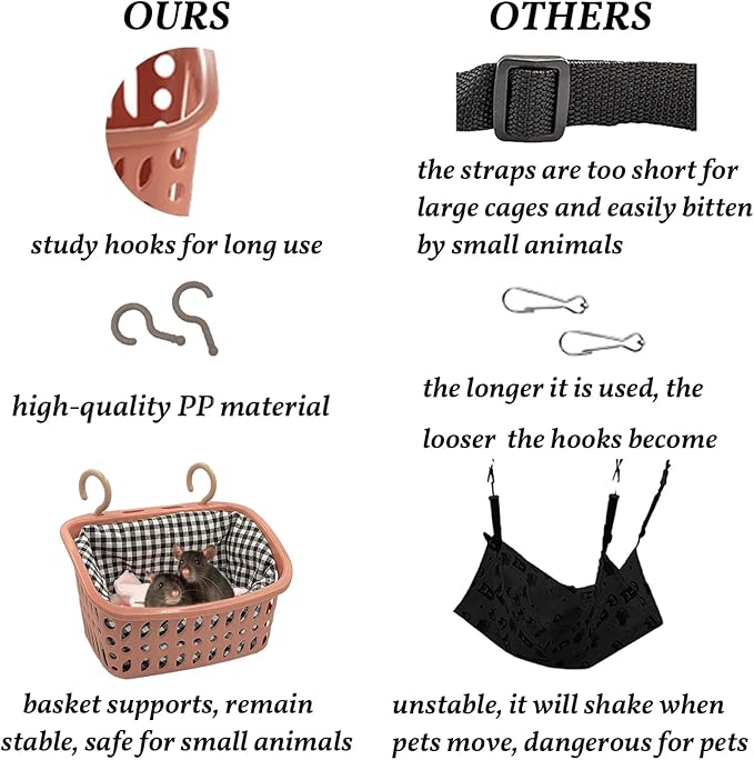 JWShang Rat Hammock for Cage, Chew Proof Hanging Basket Bed with Sturdy Hooks, Pet Cage Accessories, Safe Cozy Small Animal Rodent Hammock for Sugar Glider Mice Snuggling Sleeping