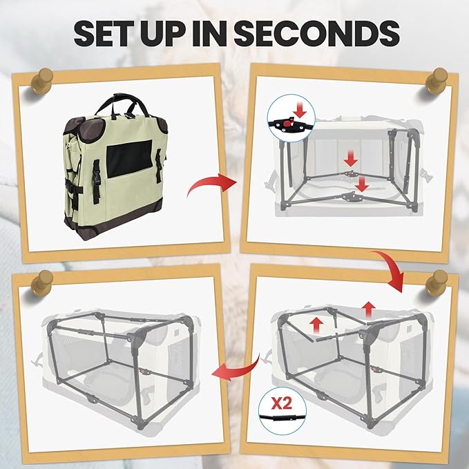 Large Cat Carrier for Car Travel, Soft Sided Collapsible Pet Carrier for Outdoor and Indoor Uses, Roomy Extra Large Cat Carrier for 2 Kittens or Puppies Up to 50lbs (Brown)