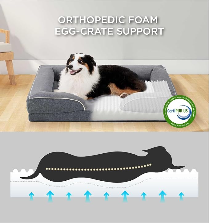 Made4Pets Orthopedic Dog Bed for Medium Dogs, Supportive Foam Medium Pet Bed Sofa with Washable Removable Cover, Waterproof Dog Couch Bed, Non-Slip Bottom and Egg-Crate Foam, Grey