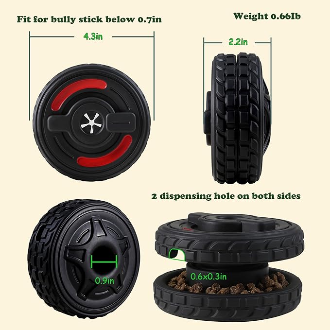 3-in-1 Dog Treat Toy for Aggressive Chewer, Natural Rubber Dog Puzzle, Bully Stick Holder, Frozen Treat Dispensing Toy for Small Medium Large Breeds