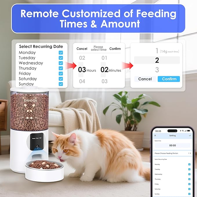 Automatic Cat Feeder with Camera and App, 6.5L 1080P HD Timed Pet Feeder, Automatic Dog Feeder with 2-Way Audio for Cats/Small Dogs, Cat Food Dispenser with Night Vision/Motion Alerts, WiFi 2.4G/5G