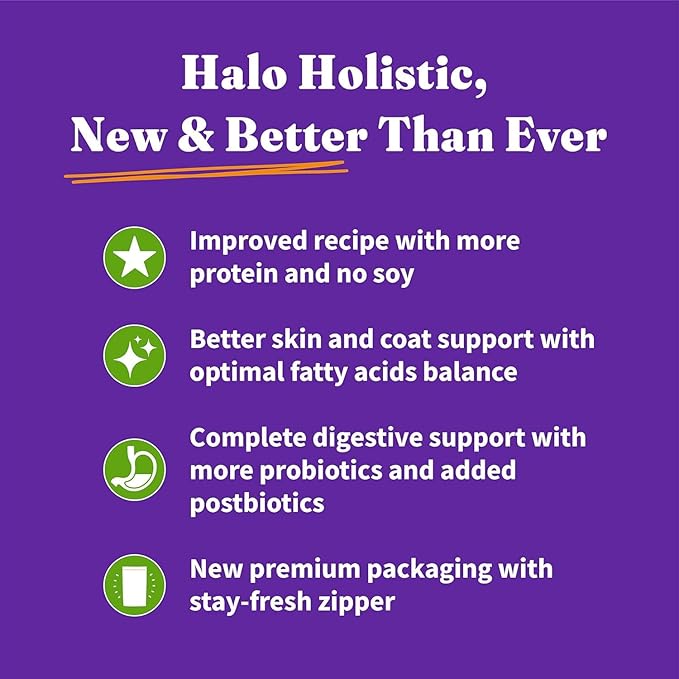 Halo Holistic Plant-Based Recipe With Superfoods, Complete Digestive Health, Vegan Dry Dog Food Bag, Adult Formula, 10-lb Bag