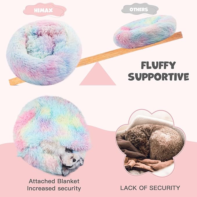 Himax Small Dog Bed, Fluffy Dog Bed with Blanket Attached, Cat Bed Washable, Multi-Colored (20"/26"/35")…