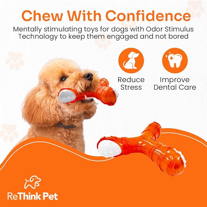 Tri-Chew Toy for Dogs, Bacon Scented, Long-Lasting and Durable Teething Toy, Odor Stimulating Tough Toy for Aggressive Chewers, Orange