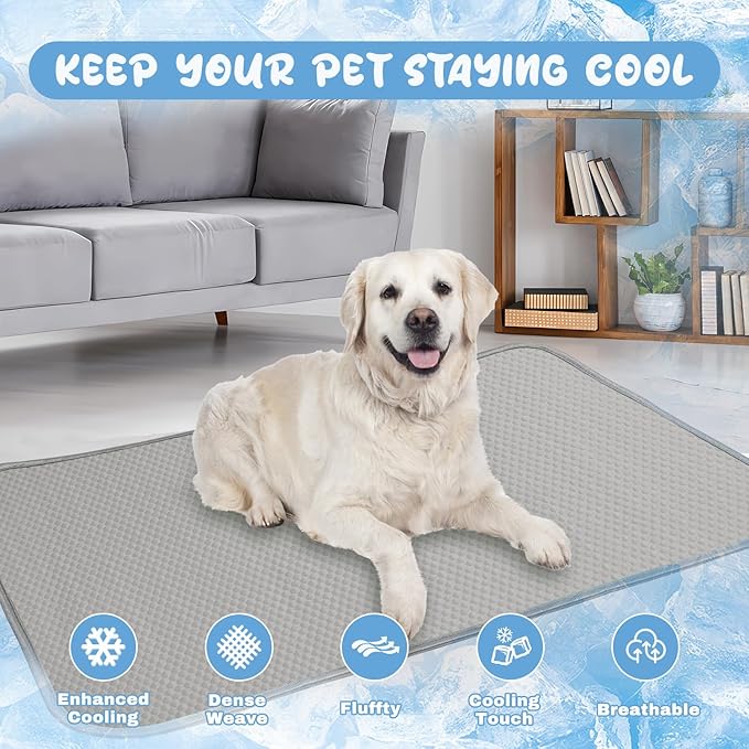 Summer Dog Cooling Mat Washable Ice Silk Self Cool Pad for Large Dogs and Cats, 59x40in Pet Sleeping Pad for Crate, Bed, Indoor & Outdoor Floor, Car Seats