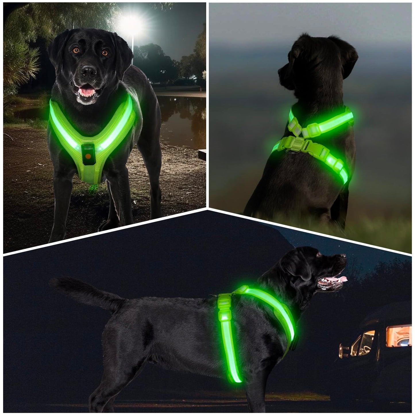 KOSKILL Light Up Dog Harness,Led Dog Harness Rechargeable,Lighted Dog Harness Glow in The Dark, LED Dog Vest Reflective,Light Up Harness for Dogs,Dog Lights for Night Walking(Green,L)