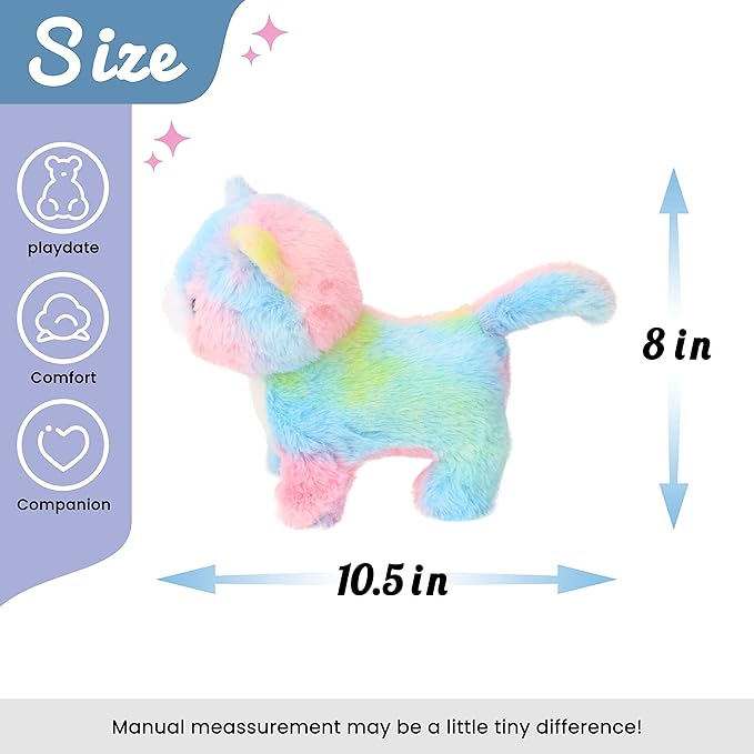 Hopearl Walking Cat Interactive Electronic Pet Singing Kitty Toy Remote Control Leash Animated Musical Kitten Miaow Wagging Tail Touch Recognition Gifts for Toddlers Birthday, Rainbow, 10.5''