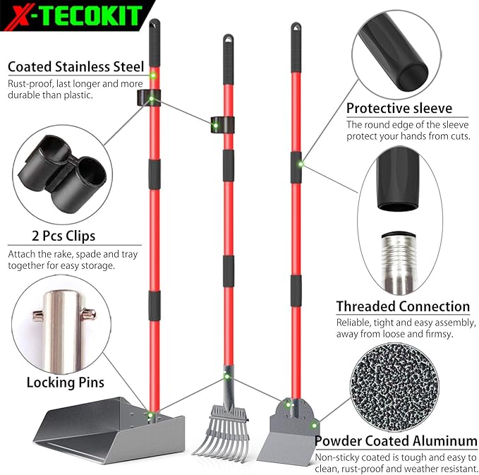 Larger Heavy Duty Pooper Scooper for Dogs-Rake, Spade,Tray Set with Long Handle,No Bend Down Easy Cleanup,Great for Yard Grass Gravel Dirt,Use for Large Small and Multi Dogs