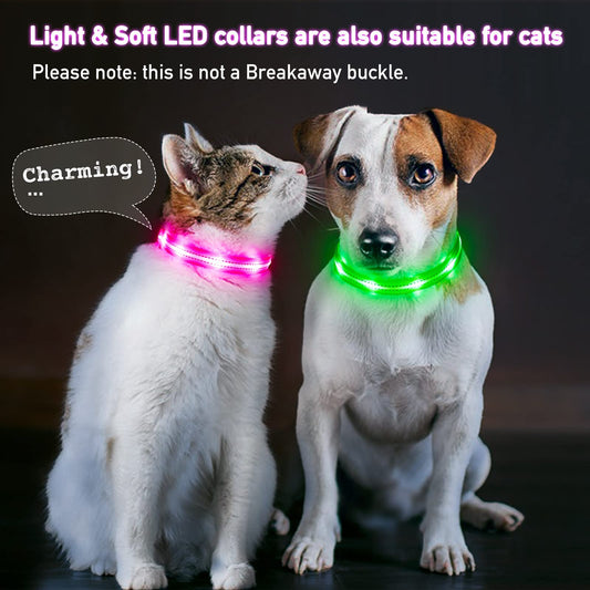 PZRLit Light Up Dog Collars for Small Medium Large Dogs, Adjustable LED Dog Collar, Rechargeable Soft Glow Collar for Dog Cat Night Walking, Pink