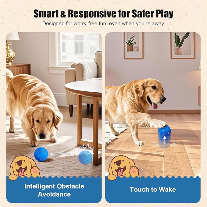 Interactive Dog Ball, Smart Dog Toy for Medium and Large Dogs, Automatic Moving, Rotating & Bouncing, E-TPU Material, IP54 Waterproof, Motion-Activated Dog Stimulation Toy to Keep Them Busy