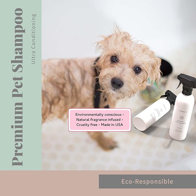 Begley’s No Rinse Waterless Pet Shampoo, Bathless Cleaning, Deodorizing, and Odor Removal for a Shiny, Fresh Smelling Coat - Effective for Dogs, Puppies, and Cats - Fresh Lavender Scent